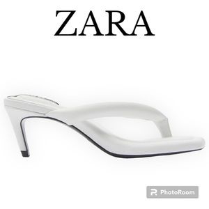 ZARA NWT Abierto Quilted Puff Cloud Thong Kitten Heel Sandal Square Toe SZ 10